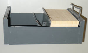 Side view of a card file closed for storage