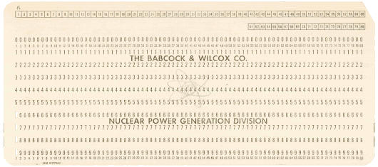  [Babcock & Wilcox Nuclear Generation punched card] 