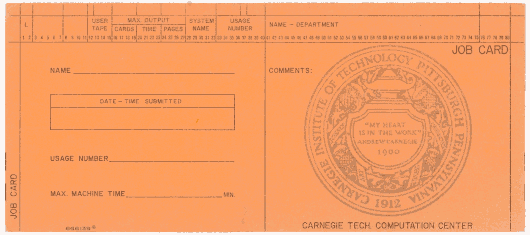  [Carnegie Tech job card] 