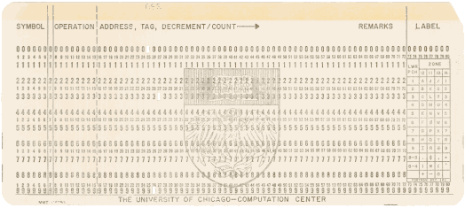  [University of Chicago punched card] 