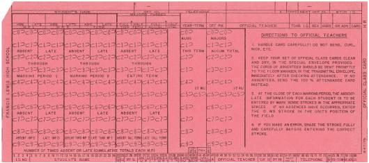  [Francis Lewis High School class card] 