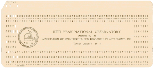  [Kitt Peak National Observatory punched card] 