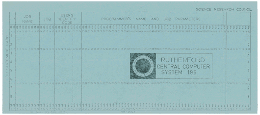  [Rutherford Laboratories blue job card] 
