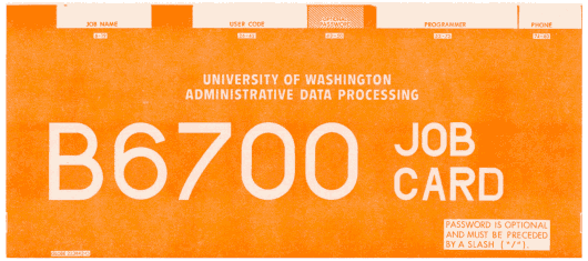  [University of Washington orange job card] 