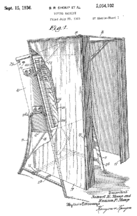 [a lever voting machine and booth] 