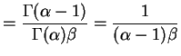 $\displaystyle = \frac{\Gamma(\alpha-1)}{\Gamma(\alpha)\beta} = \frac{1}{(\alpha-1)\beta}$