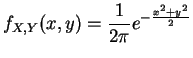 $\displaystyle f_{X,Y}(x,y)=\frac{1}{2\pi}e^{-\frac{x^{2}+y^{2}}{2}}$