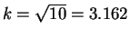 $ k=\sqrt{10}=3.162$
