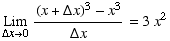 Underscript[Lim, Δx0] ((x + Δx)^3 - x^3)/(Δx) = 3x^2