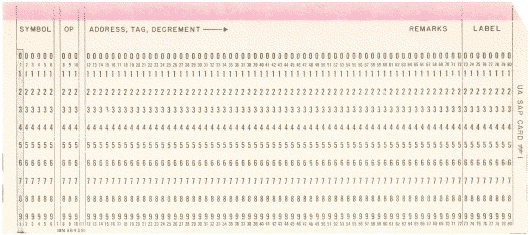  [IBM 7040 assembly language card] 