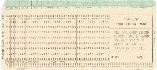  [Grossmont High School student enrollment card] 