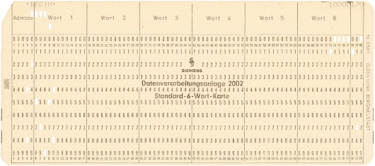  [Siemens System 2002 punched card] 