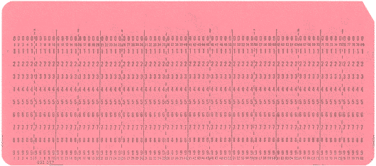  [Pink punch-card with 8 10-column fields] 