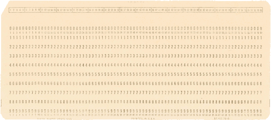  [Cream punch-card with 16 5-column fields] 