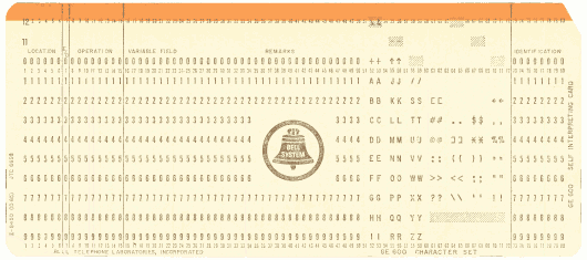 [Bell Labs assembly language self interpreting card]