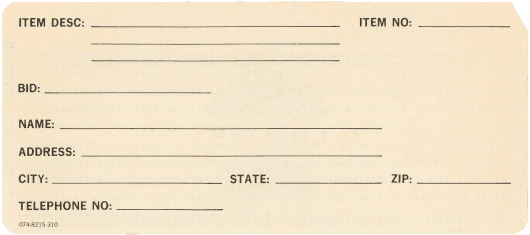  [A Collins Radio surplus property bidding card] 