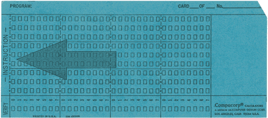 [blue Compucorp prescored punched card]