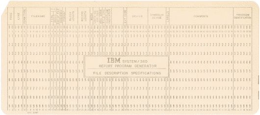  [IBM 360 RPG file card] 