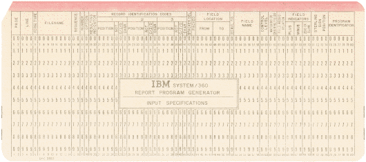  [IBM 360 RPG input card] 