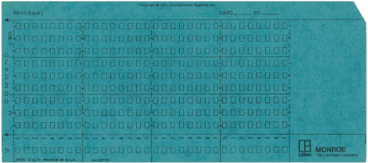 [blue Monroe prescored punched card]