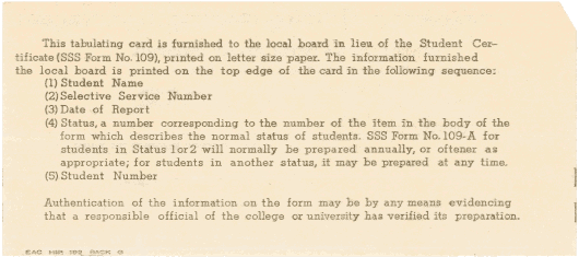  [Selective Service System studentn certificate, side b] 